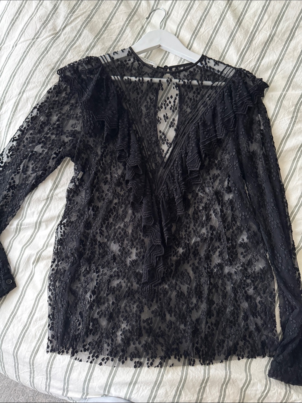 Philosophy di Lorenzo Serafini Sheer Black Lace Ruffle V-Neck Blouse